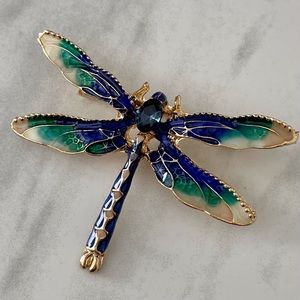 Bluegreen Gold Cloisonné Dragonfly Pin Brooch